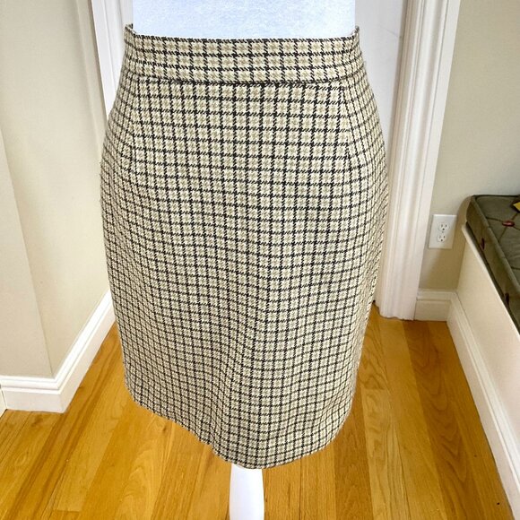 J. Crew Skirt Wool Pencil Plaid Mini Brown Cream Vintage (6) - Picture 1 of 9